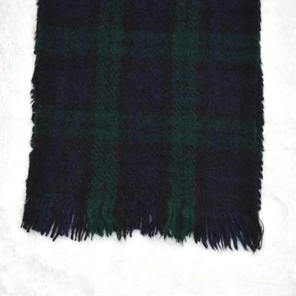 Eddie Bauer Mens Plaid Short Scarf Fringed 100% Wool 48X9 Academia Preppy Vtg